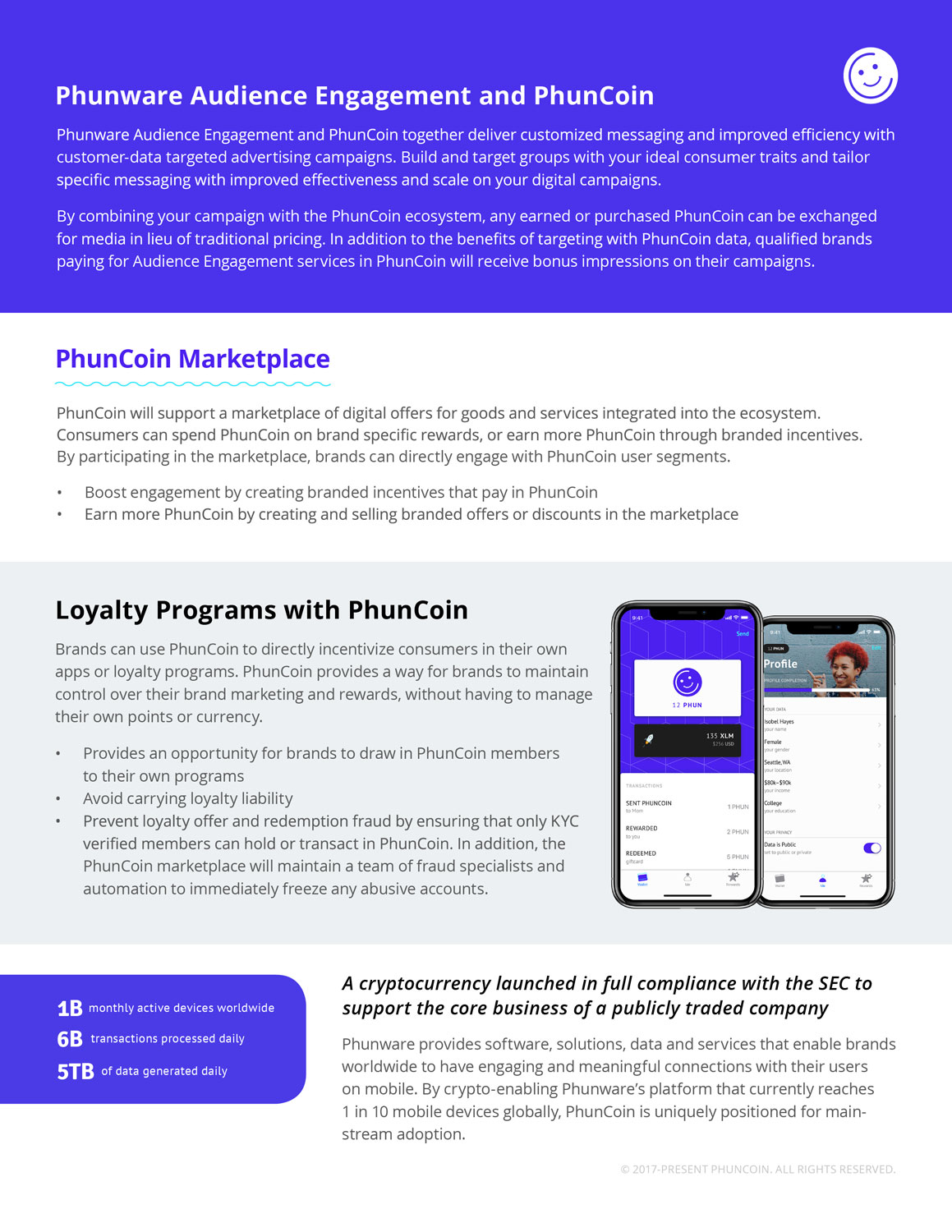 “PhunCoin for Brands” Feature Sheet page 2